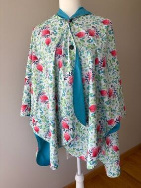 RainCaper Poncho Aqua Spring Cape Fine Art Watercolor Rainproof Reversible OS